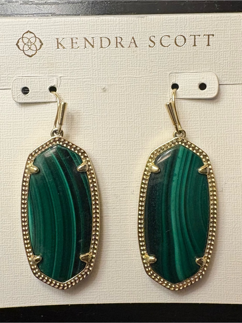 Kendra Scott Elle Malachite green stone gold earrings